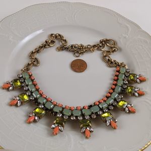 J. Crew Gold Tone Green Peach Statement Necklace
